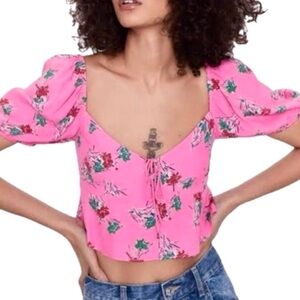 Zara Pink Floral Milkmaid Crop Top
